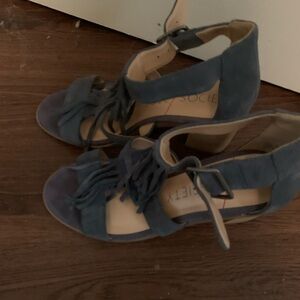 Sole Society Blue Suede Fringe Sandals